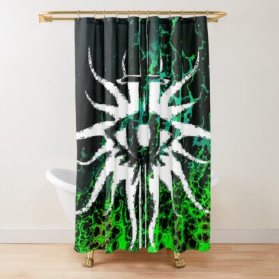 Eye With Sword On Green Flame Swipe Acrylic Pour Shower Curtain